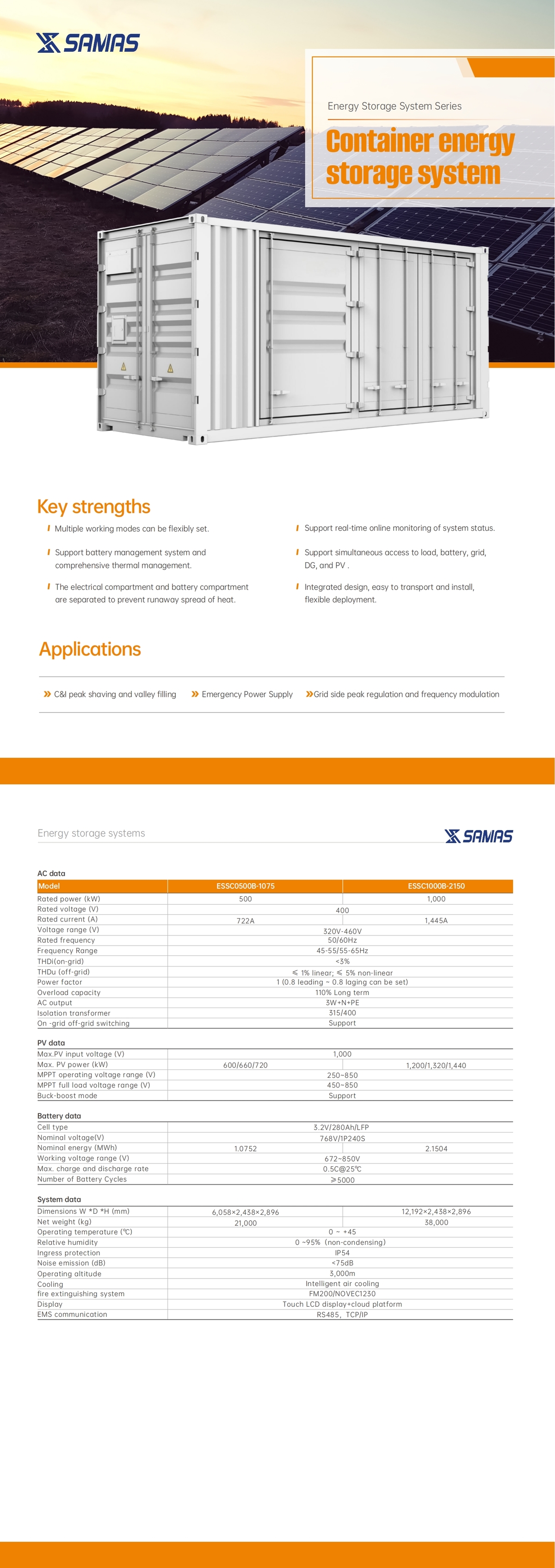 Summary of Container Energy Storage System ESSC0500B-1075/ESSC1000B-2150