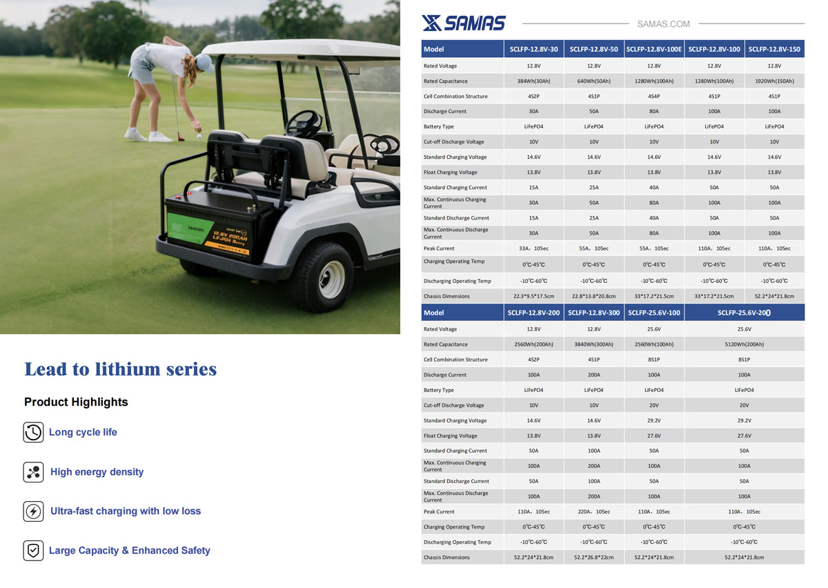 Summary of LiFePO4 12V Battery SCLFP-12.8V-30/50/100E/100/150/200/300 SCLFP-25.6V-100/200